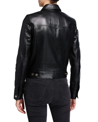 Shop Saint Laurent Leather Boxy Jacket In Black