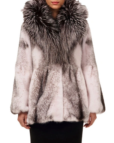 Shop Gorski Mink Fur Jacket With Fox Fur Hood In Pink