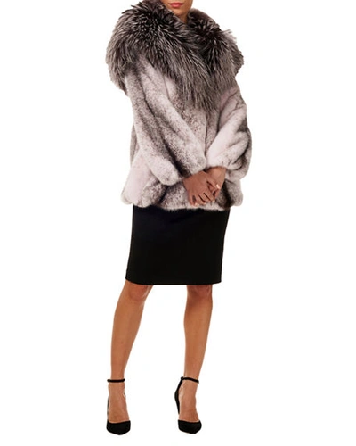 Shop Gorski Mink Fur Jacket With Fox Fur Hood In Pink
