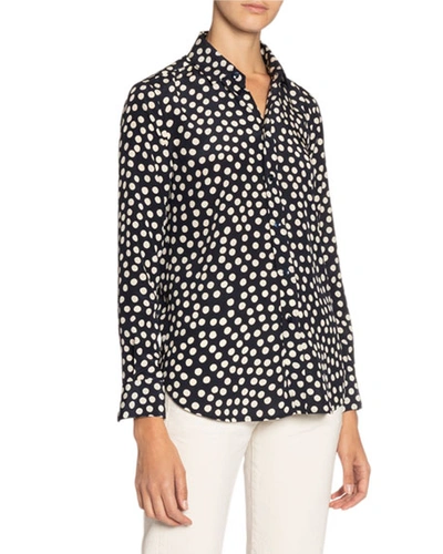 Shop Saint Laurent Polka-dotted Long-sleeve Shirt In Blue/white