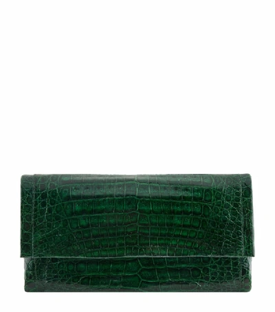 Shop Nancy Gonzalez Small Crocodile Gotham Clutch Bag In Green