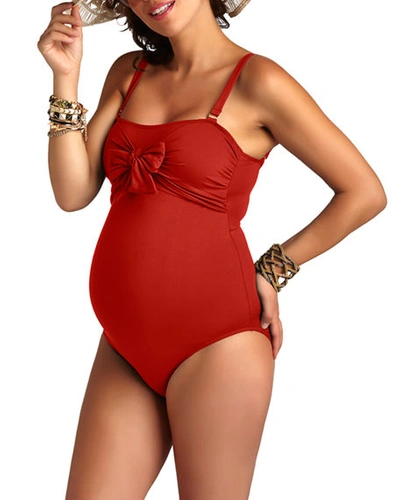 Shop Pez D'or Maternity Bow-front One-piece Swimsuit In Burgundy