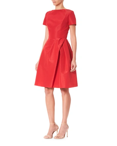 Shop Carolina Herrera Icon Bateau Neck Short-sleeve Dress In Red