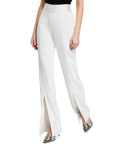 Shop Jonathan Simkhai Satin-combo Front-slit Pants In White