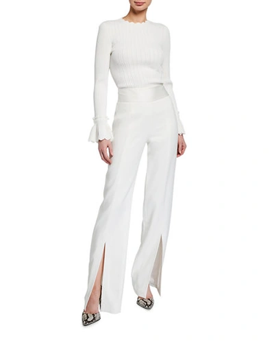 Shop Jonathan Simkhai Satin-combo Front-slit Pants In White