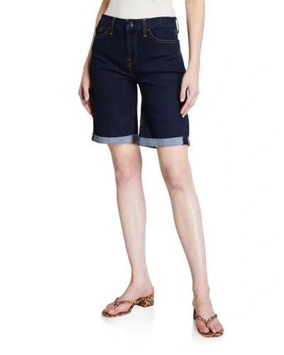 Shop Jen7 By 7 For All Mankind Mid-rise Bermuda Shorts In Haven