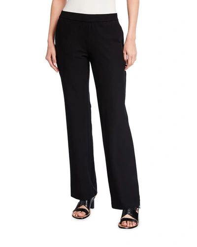 Shop Eileen Fisher Washable Stretch-crepe Straight-leg Pants With Pocket In Black