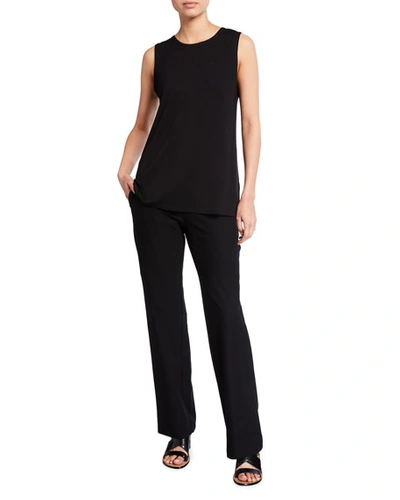 Shop Eileen Fisher Washable Stretch-crepe Straight-leg Pants With Pocket In Black