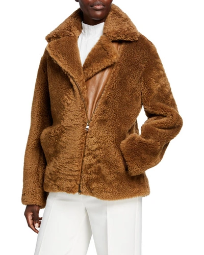 Shop Vince Shearling Moto Jacket In Canyon