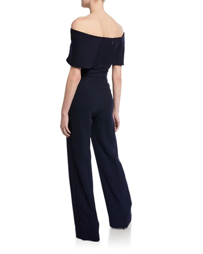 Shop Lela Rose Off-the-shoulder Crepe Jumpsuit In Black