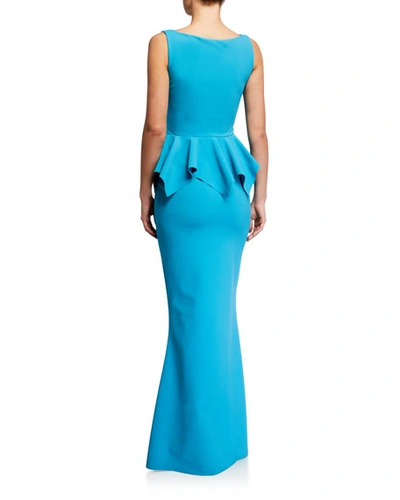 Shop Chiara Boni La Petite Robe V-neck Sleeveless Jersey Peplum Gown In Blue