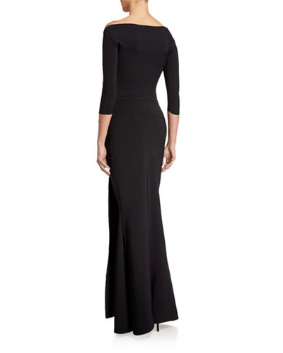 Shop Chiara Boni La Petite Robe Kate Long-sleeve Gathered Trumpet Evening Gown In Black