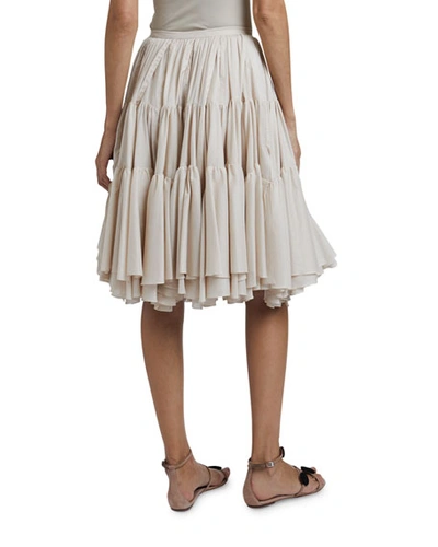 Shop Alaïa Tiered Pleated Cotton Skirt In Cream