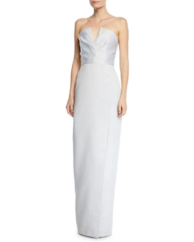 Shop Jay Godfrey Darcy Strapless V-neck Gown W/ Slit In Silver