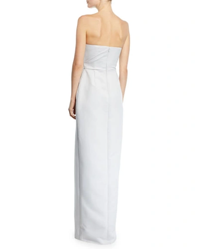 Shop Jay Godfrey Darcy Strapless V-neck Gown W/ Slit In Silver