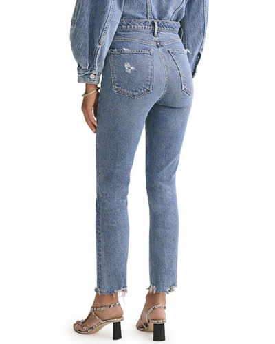 Shop Agolde Nico High-rise Slim Jeans With Chewed Hem In Rooted