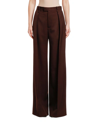 Shop Bottega Veneta Wool Wide-leg Pants, Brown