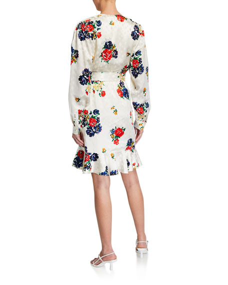 Tory Burch Belted Ruffled Floral-print Silk-satin Jacquard Wrap Dress