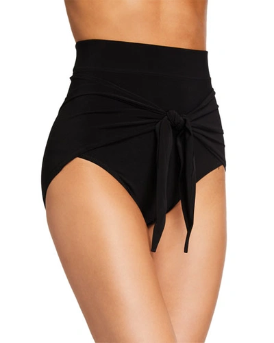 Shop Norma Kamali Diaper Tie-front High-waist Bikini Bottom In Black