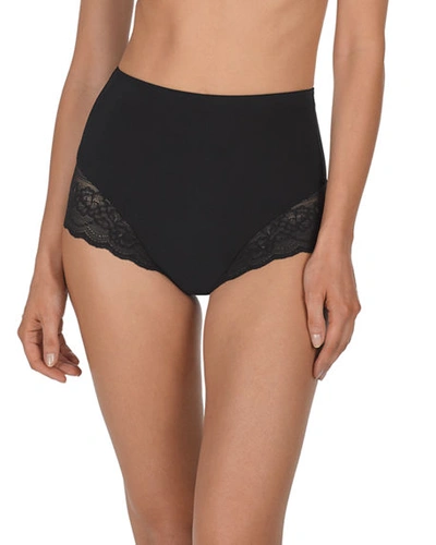 Shop Natori Plush High-rise Lace-trim Shaper Thong In Black