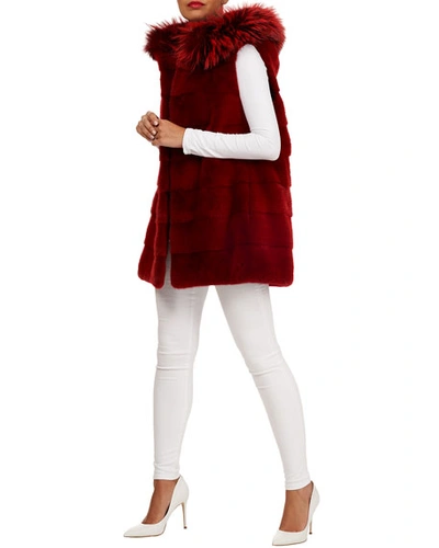 Shop Maurizio Braschi Horizontal Mink Fur Vest With Fox Hood In Red