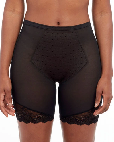 Shop Spanx Spotlight On Lace Mid-thigh Shaping Short In Very Black