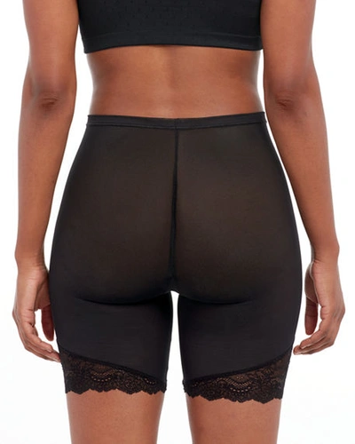 Shop Spanx Spotlight On Lace Mid-thigh Shaping Short In Very Black
