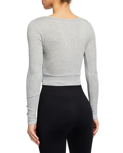 Shop Alo Yoga Cross-front Long-sleeve Crop Top In Dove Grey Heather