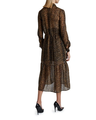 Shop Saint Laurent Leopard Print Gauzy Dress