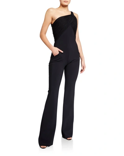 Shop Chiara Boni La Petite Robe One-shoulder Sleeveless Jumpsuit In Black