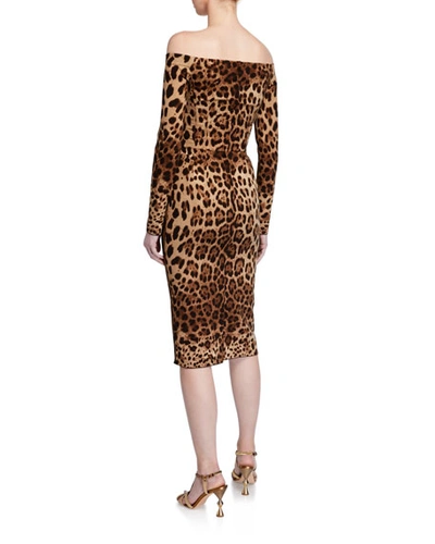 Shop Dolce & Gabbana Off-the-shoulder Leopard Print Bodycon Dress