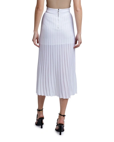 Shop Balmain Pleated Knit Midi Skirt In White