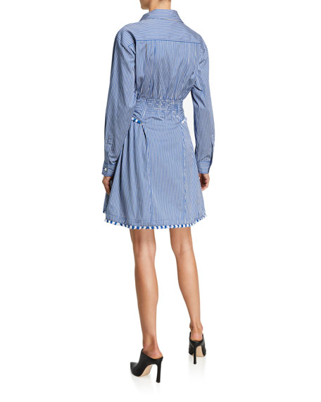 Derek Lam 10 Crosby Iona Fray-trimmed Belted Shirtdress In Blue | ModeSens