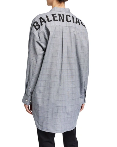 Shop Balenciaga Prince Of Wales Poplin Swing Shirt In Black/white