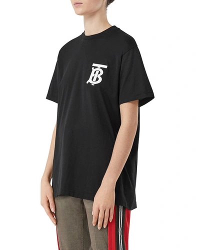 Shop Burberry Emerson Oversized T-shirt With Tb Monogram, Black