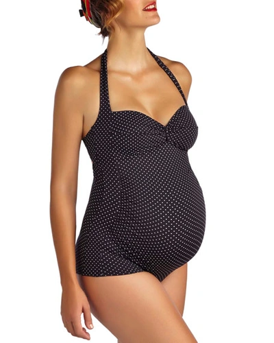 Shop Pez D'or Maternity Montego Bay Jacquard One-piece Swimsuit In Black/white