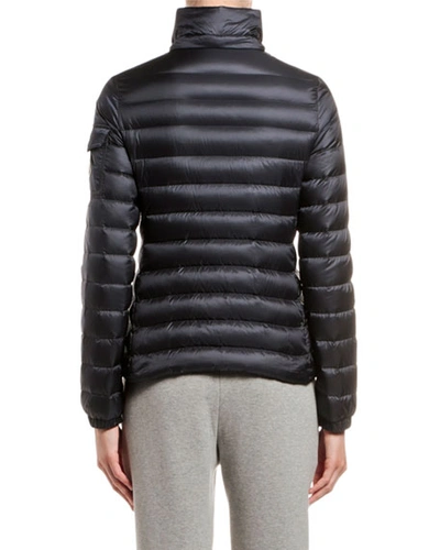 Shop Moncler Bleu Fitted Puffer Coat W/ Detachable Hood In Navy