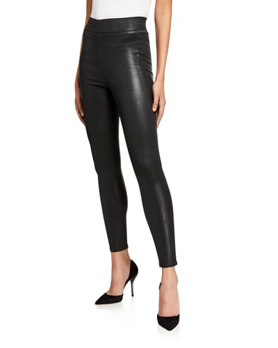 Shop L Agence Rochelle Coated Pull-on Jeans In Black Coated