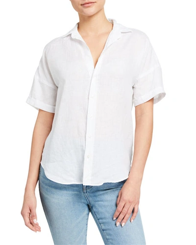 Shop Frank & Eileen Short-sleeve Button-down Linen Shirt In White Linen