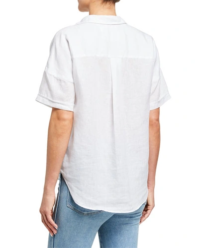 Shop Frank & Eileen Short-sleeve Button-down Linen Shirt In White Linen