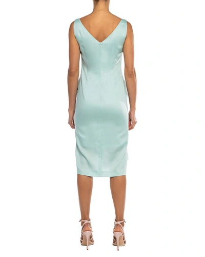 Shop Santorelli Olina Ruffle-trim Twill Sheath Dress In Seafoam