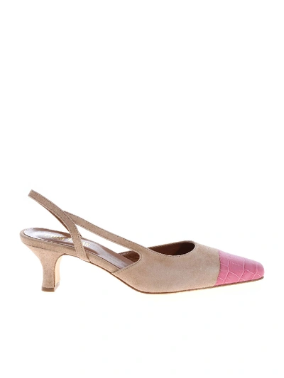 Shop Paris Texas Slingbacks In Beige With Reptile Effect Detail In Pink