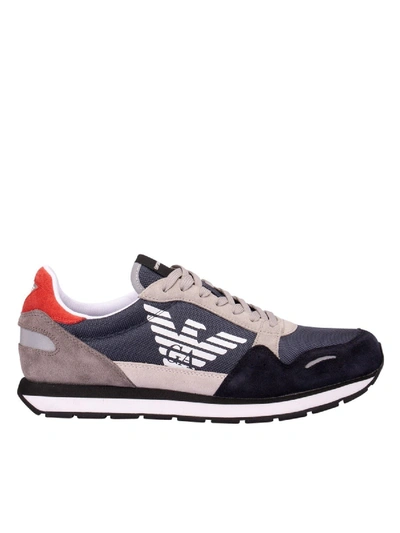 Shop Emporio Armani Tech Fabric And Suede Runner Sneakers In Blue