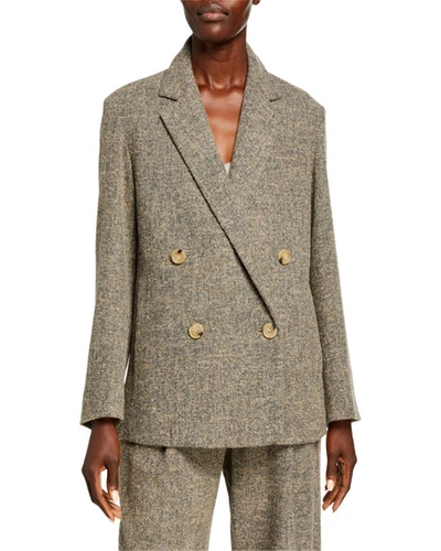 Shop Vince Pebble Texture Double-breasted Jacket In H Graphite