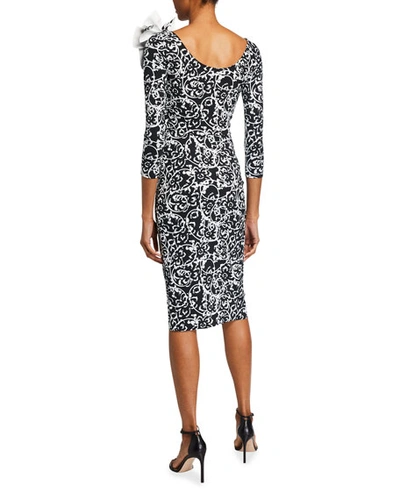 Shop Chiara Boni La Petite Robe V-neck Printed 3/4-sleeve Dress W/ Shoulder Detail In Multi