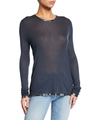 Shop Zadig & Voltaire Willy Silver Foil Trim Long-sleeve T-shirt In Blue