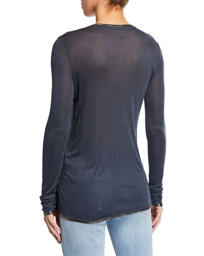 Shop Zadig & Voltaire Willy Silver Foil Trim Long-sleeve T-shirt In Blue