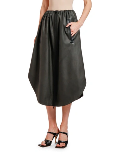 Shop Bottega Veneta Leather Midi Skirt In Dark Gray