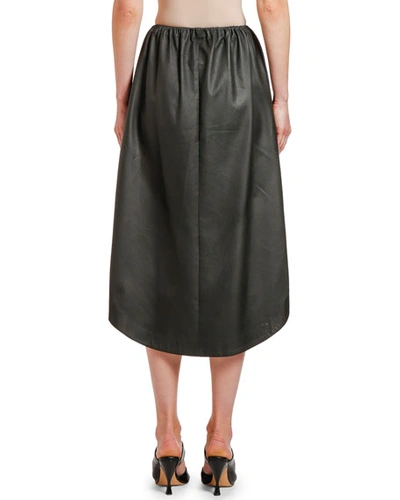 Shop Bottega Veneta Leather Midi Skirt In Dark Gray