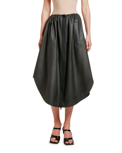 Shop Bottega Veneta Leather Midi Skirt In Dark Gray